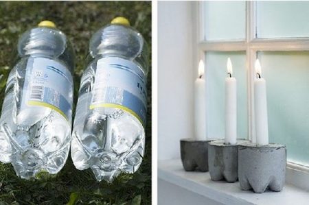 Lampen en kandelaars gemaakt van plastic flessen
