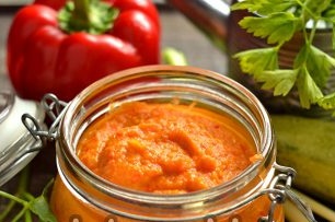 Squash caviar, winter recipe with mayonnaise and tomato paste
