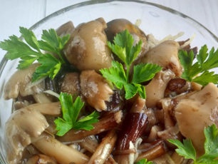 decorate the prepared mushrooms with greens