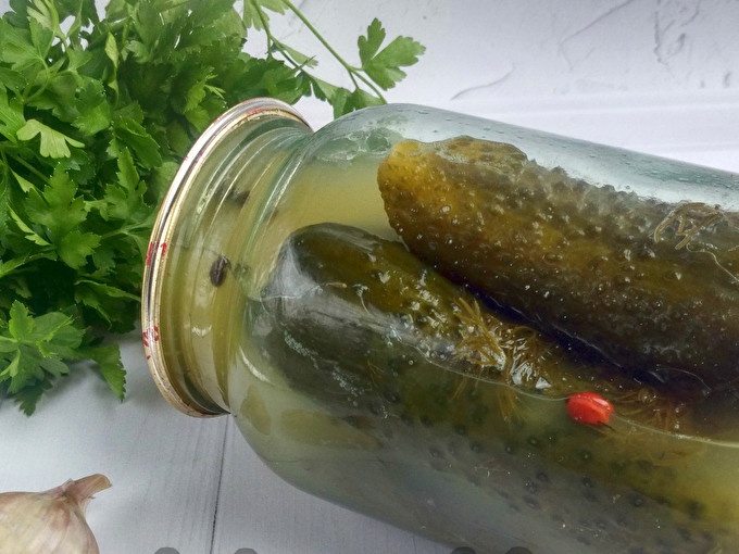 pickled cucumbers in jars