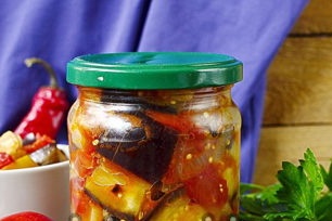 Winter eggplant sauces in jars