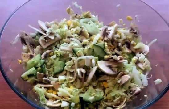 Salad with mushrooms and Peking cabbage