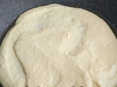 pour half the dough into the pan