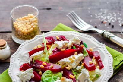 beetroot salad with goat cheese is ready