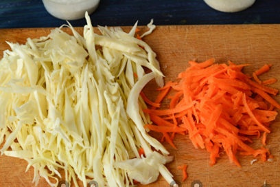 chop cabbage and carrots