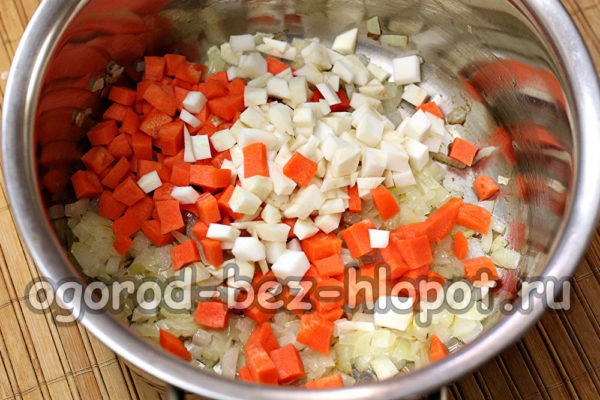 add garlic, carrots, celery