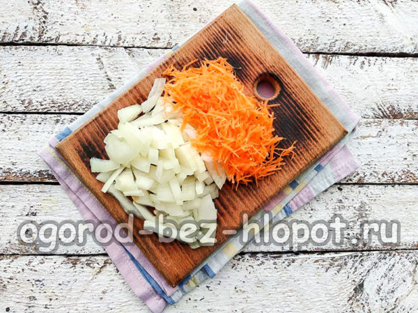 chop the onion, grate the carrots