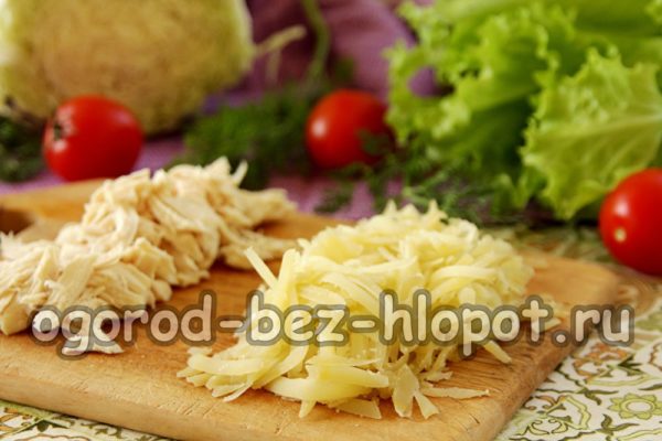 grate potatoes, chop chicken