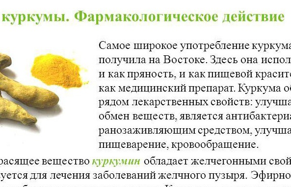 Pharmacological action of turmeric root