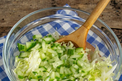 chopped cucumber add to cabbage