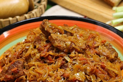 stewed cabbage with meat is ready