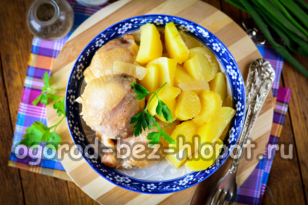 stewed potatoes with meat in a pan
