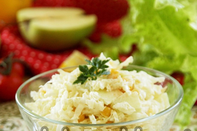 Chinese cabbage salad with corn and apple