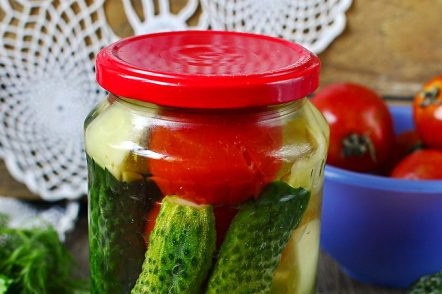 Assorted cucumbers and tomatoes, pepper for the winter is the most delicious