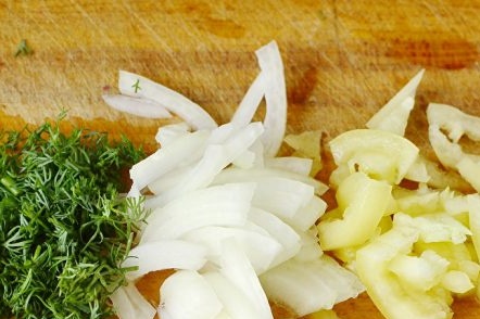 chopped onion, dill and pepper